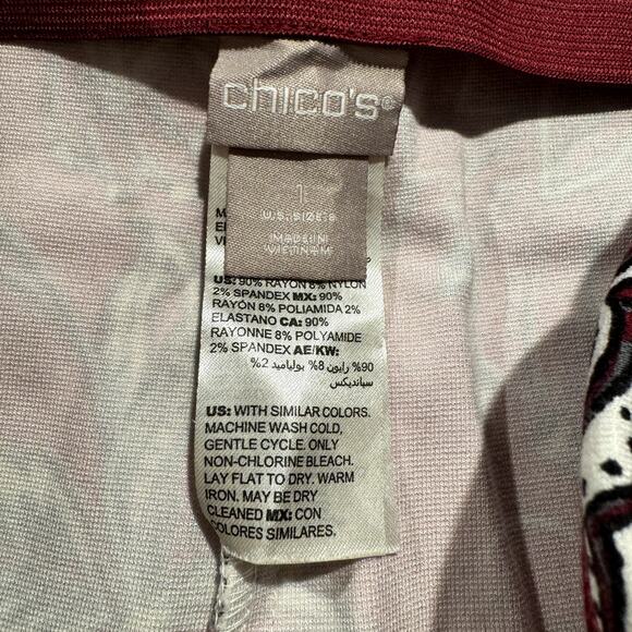 Chicos Pants Slimming Juliet Floral Ankle Pull On Boho Retro Coastal 1 Medium 8 - Picture 2 of 5